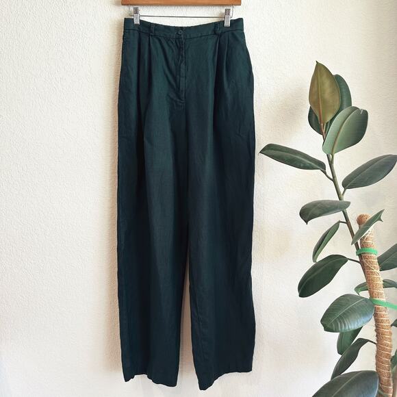 Eileen Fisher Wide Leg 100% Linen Trouser Pants Large Pleated Minimalist Classic - Picture 1 of 9